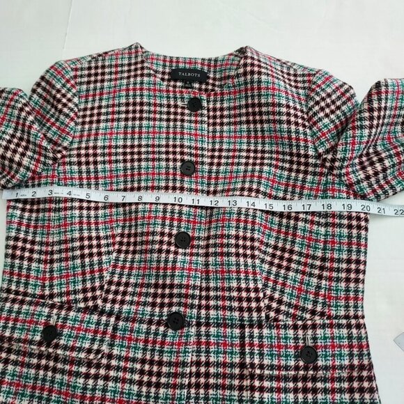 Talbots Houndstooth Plaid Wool Blend Collarless Blazer Size 12 - Picture 5 of 8